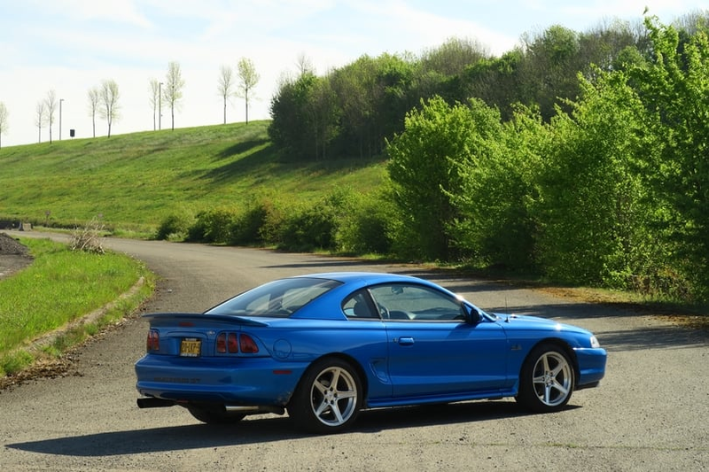 The Mustang on an unfinished highway
